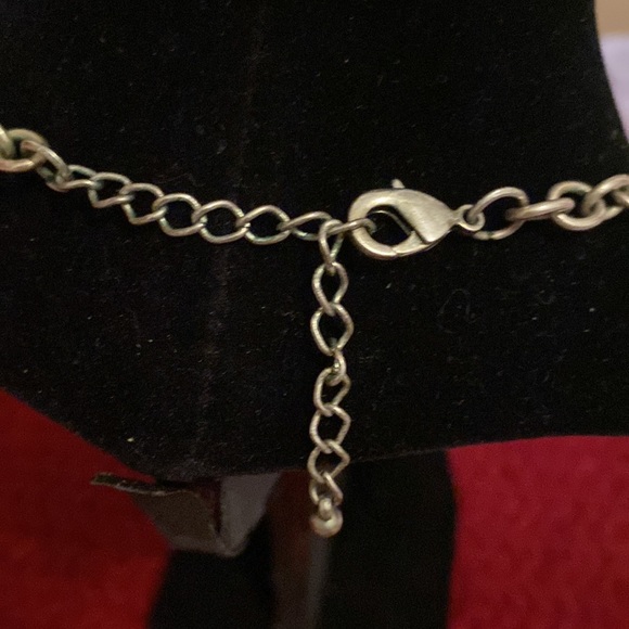 Brushed Chrome Metal Necklace with Patterned and solid beads and stones - Picture 3 of 3